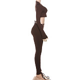 New Sexy Hollow Long Sleeve Top with Strappy Tights Two-Piece Set DLS-80632