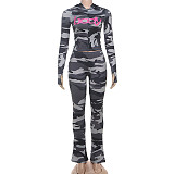 Fashionable Hooded Camouflage Print Long-sleeved Slim-fit Trousers Two-piece Suit