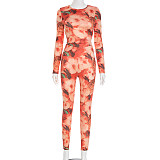 Autumn Pullover Round Neck Flower Printed Slimming Pants Set XYWL-J25ST232