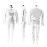 Loose Long Sleeved Short Sweatshirt Tight Pants Two Sportswear Pieces SFY-502