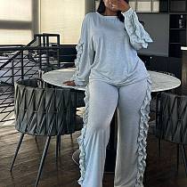 Comfortable and Casual Ruffled Long-sleeved Top and Loose Pants Set LSD-2548