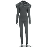 Autumn and Winter Long-sleeved Fur Step-on Tights Jumpsuit DZHT-303