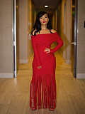 One-shoulder Slim Tassel Hip Wrap Strapless Evening Dress SFY-604