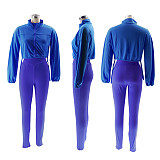 Loose Long Sleeved Short Sweatshirt Tight Pants Two Sportswear Pieces SFY-502