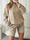 Casual Sports Long-sleeved Sweatshirt Shorts Two-piece SetLDG-9080