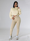 Loose Long Sleeved Short Sweatshirt Tight Pants Two Sportswear Pieces SFY-502