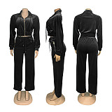 Fashion Women's Long-sleeved Lapel Zipper Cardigan Trousers Two-piece Set SFY-575