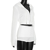 Fashionable Casual Hooded Zipper Seatshirt Fold-over Shorts Two-piece Set DZHT-373