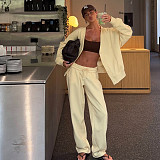 New Solid Color Button Cardigan Jacket High Waist Loose Trousers Lazy Style Suit SXE-78942