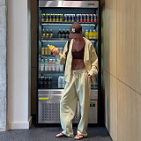 New Solid Color Button Cardigan Jacket High Waist Loose Trousers Lazy Style Suit SXE-78942