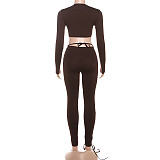New Sexy Hollow Long Sleeve Top with Strappy Tights Two-Piece Set DLS-80632