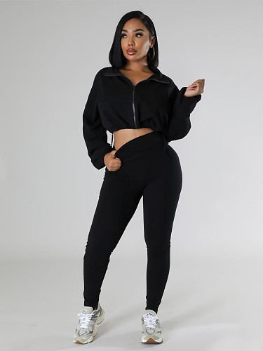 Loose Long Sleeved Short Sweatshirt Tight Pants Two Sportswear Pieces SFY-502