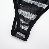 Zebra Print Hollow Bodysuit With Tight Pants Hot Girl Suit DZHT-306