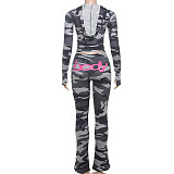 Fashionable Hooded Camouflage Print Long-sleeved Slim-fit Trousers Two-piece Suit