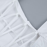 Sexy V-neck Ribbon Backless Slim Long-sleeved Hip Skirt FLY-25206