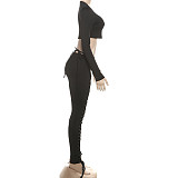 New Sexy Hollow Long Sleeve Top with Strappy Tights Two-Piece Set DLS-80632