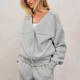 New Solid Color Button Cardigan Jacket High Waist Loose Trousers Lazy Style Suit SXE-78942