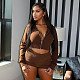 Fashionable Casual Hooded Zipper Seatshirt Fold-over Shorts Two-piece Set DZHT-373