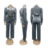 Fashion Women's Long-sleeved Lapel Zipper Cardigan Trousers Two-piece Set SFY-575