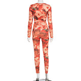 Autumn Pullover Round Neck Flower Printed Slimming Pants Set XYWL-J25ST232