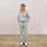 New Solid Color Button Cardigan Jacket High Waist Loose Trousers Lazy Style Suit SXE-78942