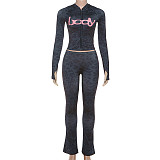 Fashionable Hooded Camouflage Print Long-sleeved Slim-fit Trousers Two-piece Suit