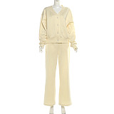 New Solid Color Button Cardigan Jacket High Waist Loose Trousers Lazy Style Suit SXE-78942