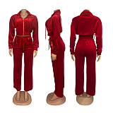 Fashion Women's Long-sleeved Lapel Zipper Cardigan Trousers Two-piece Set SFY-575