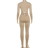 New Sexy Hollow Long Sleeve Top with Strappy Tights Two-Piece Set DLS-80632