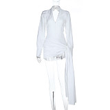 Sexy V-neck Ribbon Backless Slim Long-sleeved Hip Skirt FLY-25206