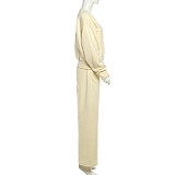 New Solid Color Button Cardigan Jacket High Waist Loose Trousers Lazy Style Suit SXE-78942