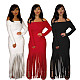 One-shoulder Slim Tassel Hip Wrap Strapless Evening Dress SFY-604