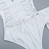 Sexy V-neck Ribbon Backless Slim Long-sleeved Hip Skirt FLY-25206
