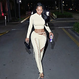 New Sexy Hollow Long Sleeve Top with Strappy Tights Two-Piece Set DLS-80632