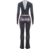 Fashionable Hooded Camouflage Print Long-sleeved Slim-fit Trousers Two-piece Suit