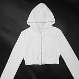 Fashionable Casual Hooded Zipper Seatshirt Fold-over Shorts Two-piece Set DZHT-373
