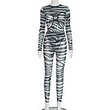 Zebra Print Hollow Bodysuit With Tight Pants Hot Girl Suit DZHT-306