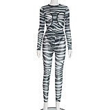 Zebra Print Hollow Bodysuit With Tight Pants Hot Girl Suit DZHT-306
