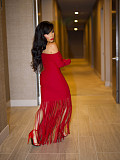 One-shoulder Slim Tassel Hip Wrap Strapless Evening Dress SFY-604