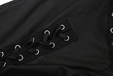 New Sexy Hollow Long Sleeve Top with Strappy Tights Two-Piece Set DLS-80632