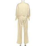 New Solid Color Button Cardigan Jacket High Waist Loose Trousers Lazy Style Suit SXE-78942