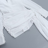 Sexy V-neck Ribbon Backless Slim Long-sleeved Hip Skirt FLY-25206