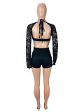 Sexy Lace Long-sleeved Backless Halter Neck Double-layer Jumpsuit SHD-9550