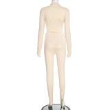 Fashionable Tight-fitting Long-sleeved Top With Hip-lifting Casual Leg-length Pants Set DZHT-382