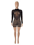 Sexy Leopard Print Mesh See-through Long-sleeved Round Neck Jumpsuit SHD-9551