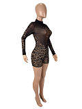 Sexy Leopard Print Mesh See-through Long-sleeved Round Neck Jumpsuit SHD-9551