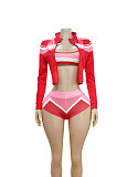Sexy Hot Girl Color-blocked Bikini Shorts and Top Three-piece Set FC-1372