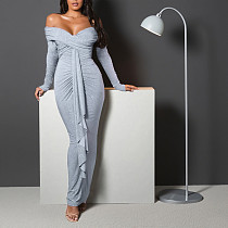 Sexy One-shoulder Rhinestone Long-sleeved Dress FLY-25342