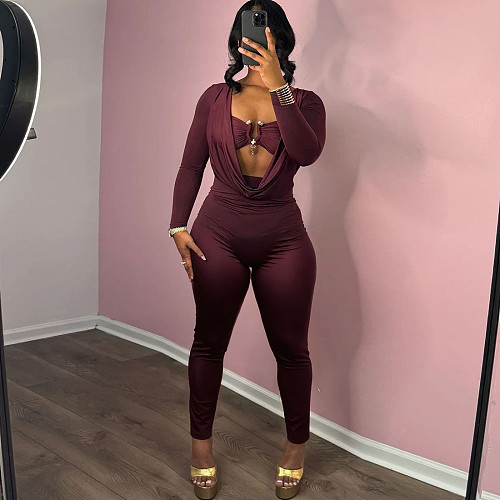 Sexy Busty Neckline Waisted Hip-hugging Jumpsuit SXE-77505
