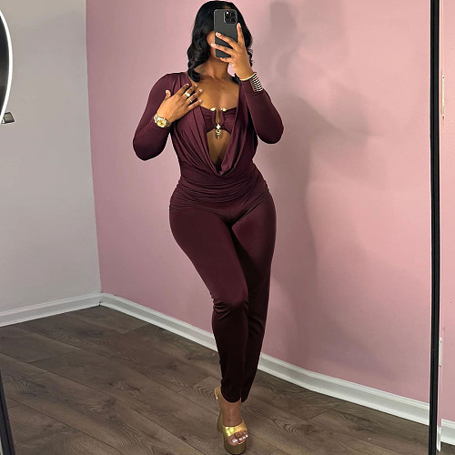 Sexy Busty Neckline Waisted Hip-hugging Jumpsuit SXE-77505